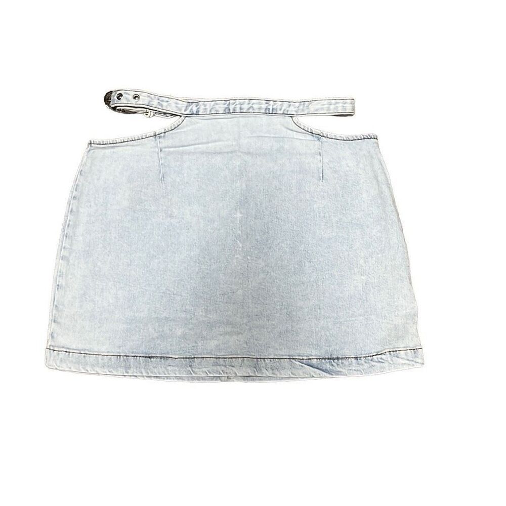 Revolve WeWoreWhat Medium Cutouts Belted Mini Skirt‎ Blue Light Wash Stretch NWT